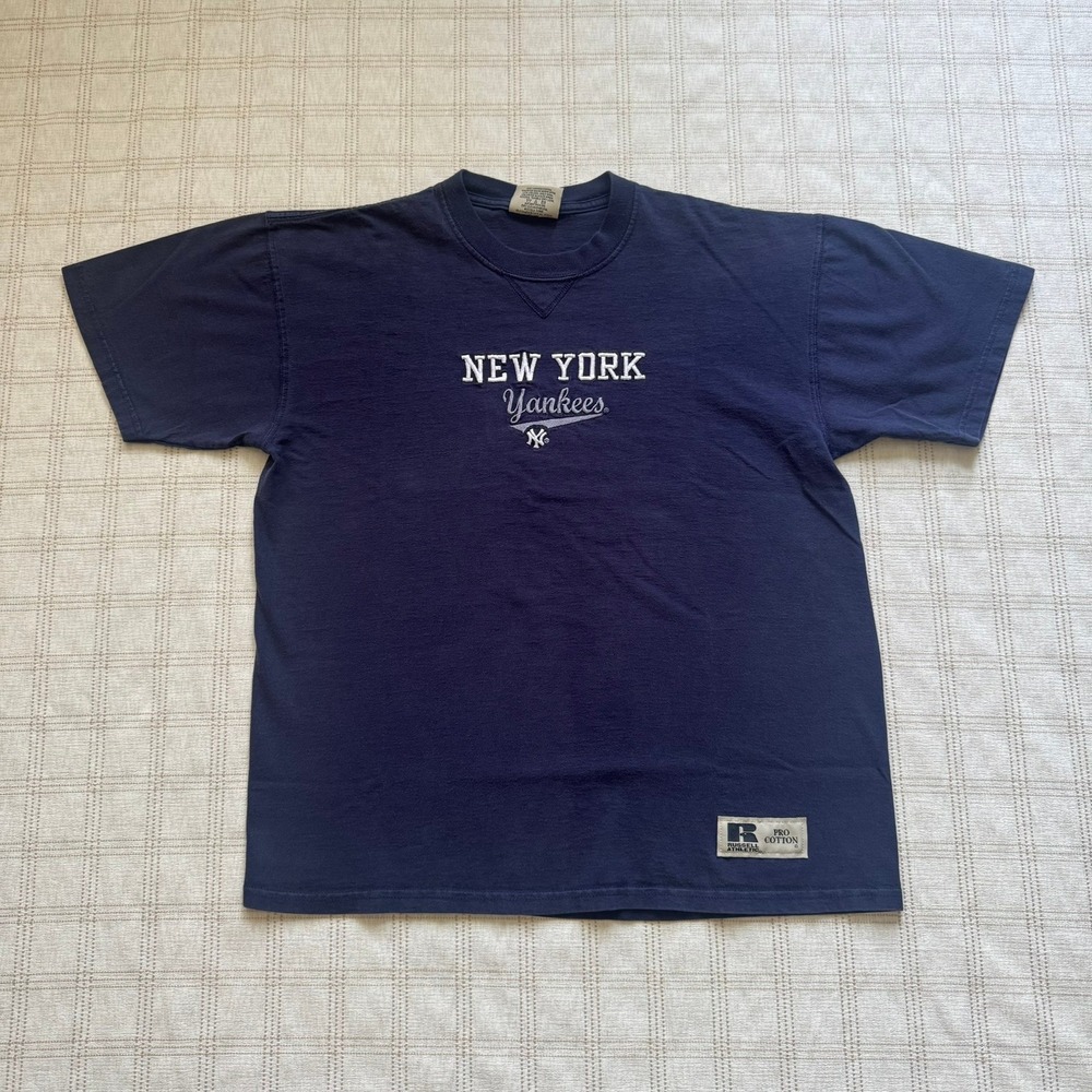 Russell Athletic New York Yankees T Shirt Mens Medium Navy Blue Pro Cotton MLB‎
